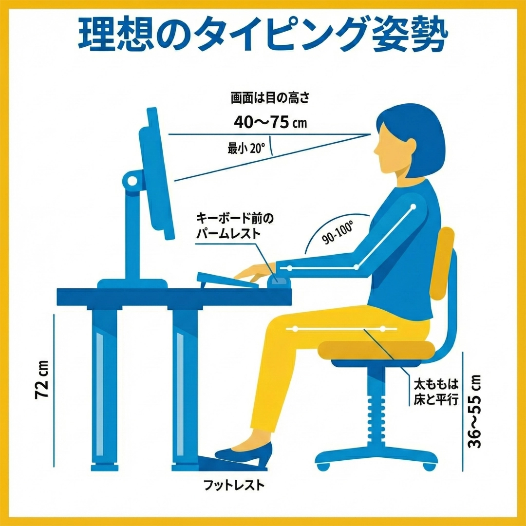 疲れにくい正しいタイピング姿勢のイラスト